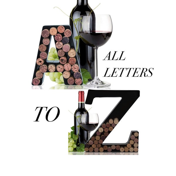 Personalized Wine Cork Holder All Letters A-Z Alphabet Shape Metal Vintage Modern Home Decor Gifts - Wall Mount Kit Included (2 Sizes)