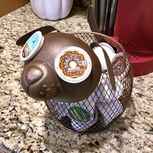Coffee K-Cup Holder Dog Design Storage Basket - Gifts for Animal Lovers Vintage Unique Metal Tea Pods Organizer Container - Holds 25