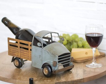 Vintage Wine Bottle Holder Old Farm Tractor Metal Sculpture Drink Storage - Gifts for Wine Lovers - Unique Metallic Antique Container Decor