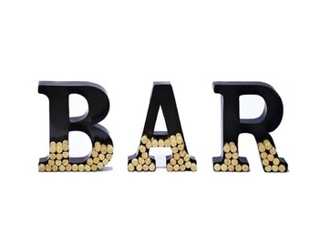BAR Personalized Wine Cork Holder 3 Letter Bundle Alphabet Abecedario Metal Vintage Modern Home Decor - Wall Mount Kit Included (2 Sizes)