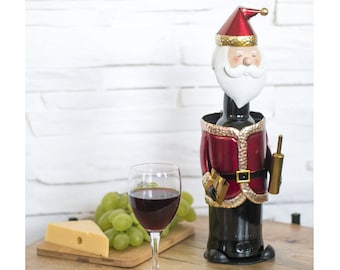 Wine Bottle Holder Santa Clause Countertop Drink Stand XMAS Gifts Christmas Decor Storage Kitchen Unique Metallic Antique Holiday Red Gold
