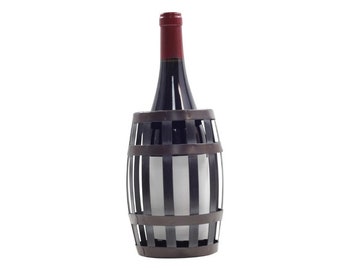 Wine Bottle Holder - Unique Barrel Accent Piece, Tabletop Storage Rack Display, Metal Vintage Home Decor, Gifts for Wine Lovers