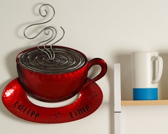 Coffee Time Metal Sign 12" x 10" Wall Mount Kit Included - Vintage Gifts for Coffee Lovers - Beautiful Premium Kitchen Housewarming Decor