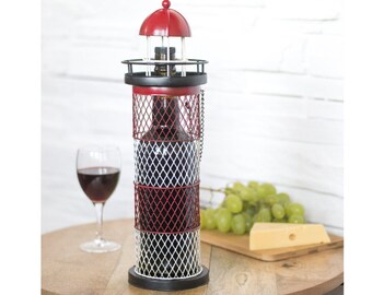 Nautical Wine Bottle Holder - Unique LightHouse Accent Piece, Tabletop Storage Rack Display, Metal Vintage Home Decor, Gifts for Wine Lovers