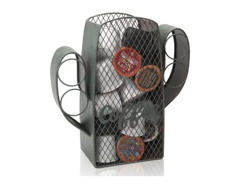 Cesta de almacenamiento con diseño de cactus verde para cápsulas de café - Regalos para amantes de los cactus - Organizador de cápsulas de té de metal vintage único - Capacidad para 25