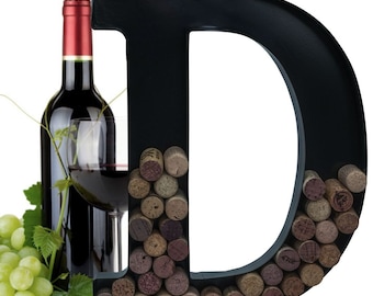 Personalized Wine Cork Holder Letter D Alphabet Shape Letra Abecedario Metal Vintage Modern Home Decor - Wall Mount Kit Included (2 Sizes)