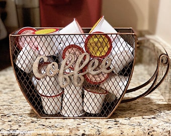 Coffee K-Cup Holder Wall Mount Kit Included - Gifts for Coffee Lovers - Vintage Unique Metal Tea Pods Storage Basket Container - Holds 27