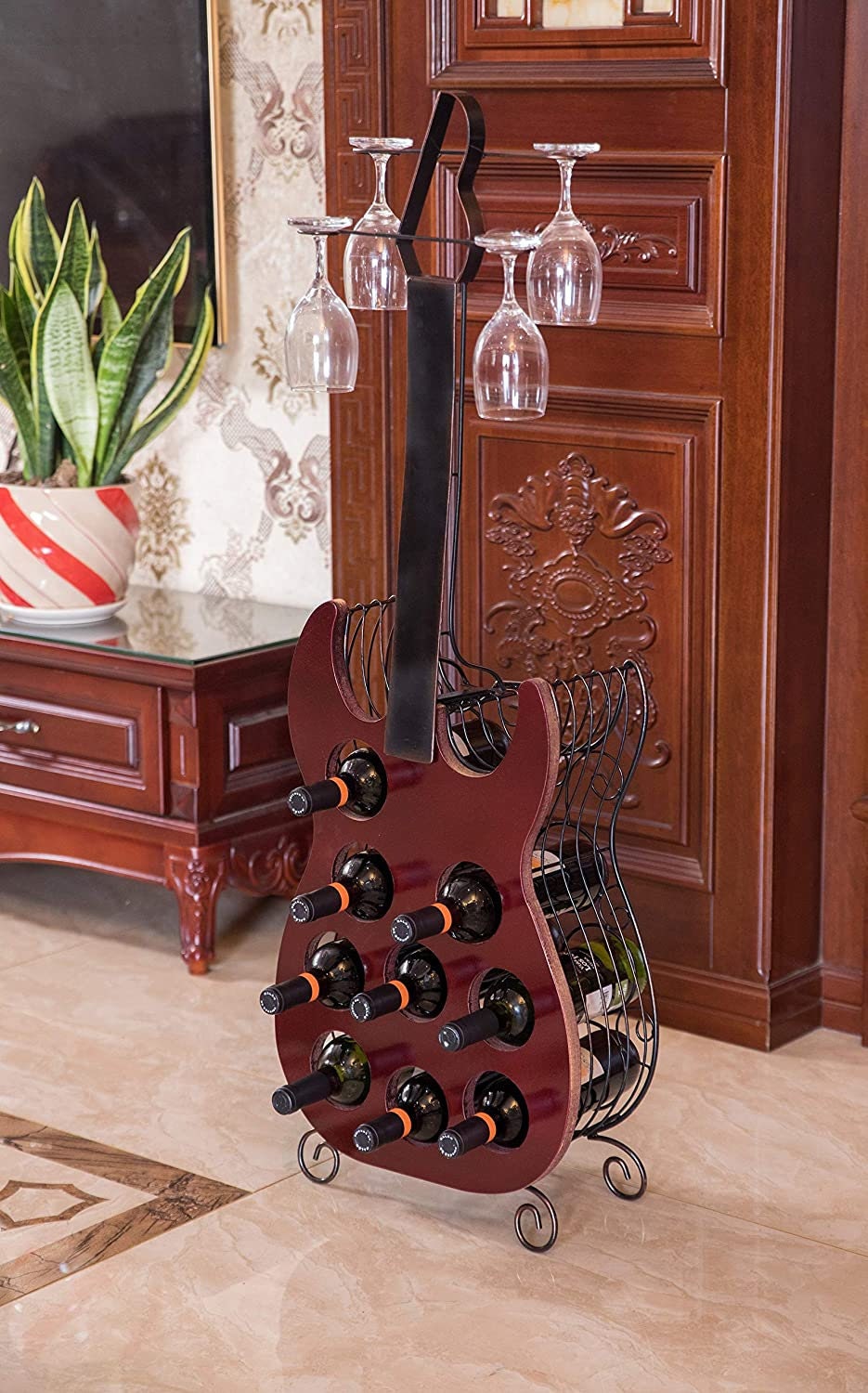 Wine Rack Music Musician Wine Bottle Rack Storage Guitar Shaped Modern Industrial Metal ...