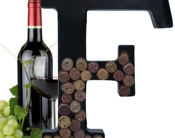 Personalized Wine Cork Holder Letter F Alphabet Shape Letra Abecedario Metal Vintage Modern Home Decor - Wall Mount Kit Included (2 Sizes)