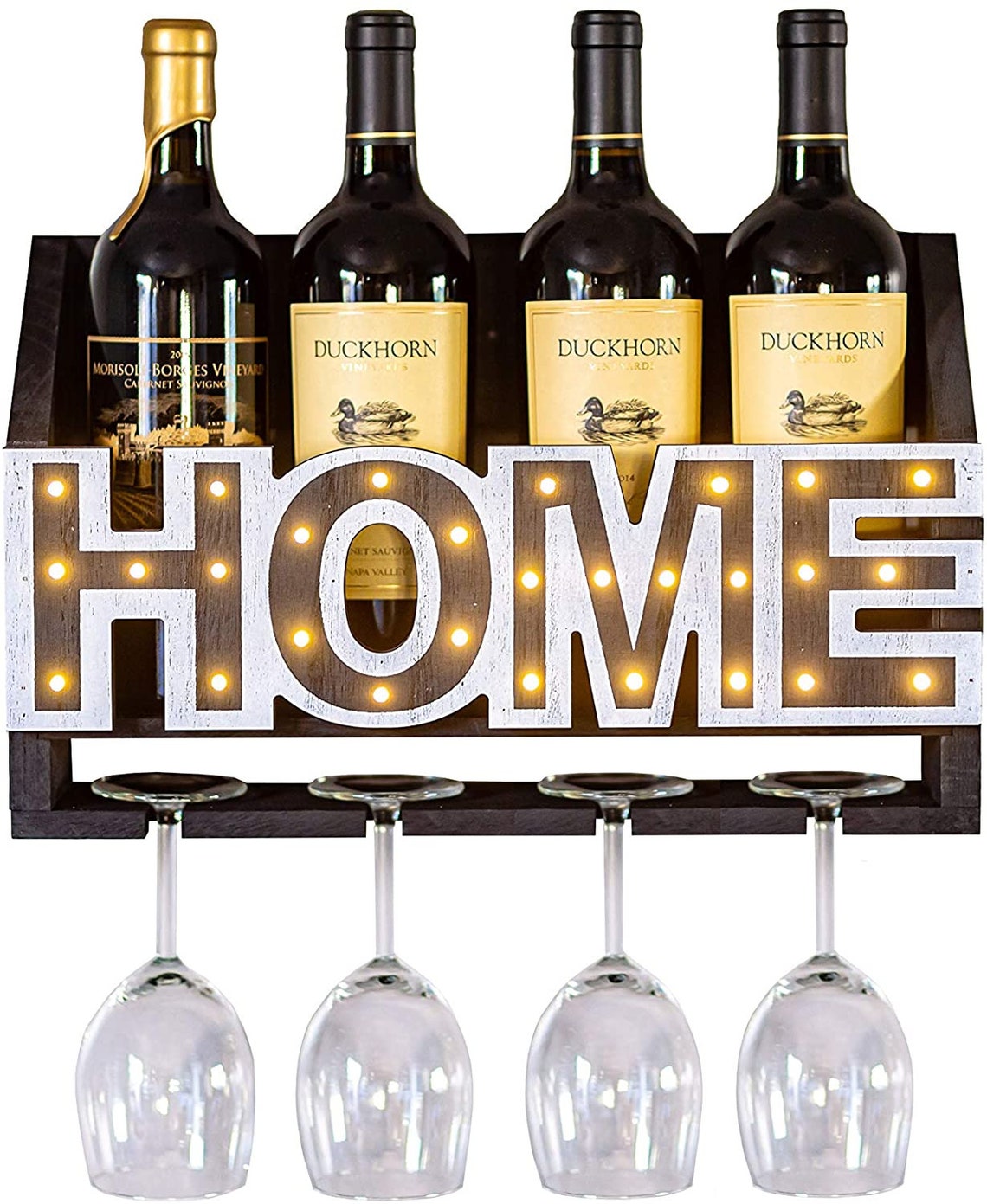 LED Wine Rack Light up 4bottle & 4glass Holder Vintage Etsy