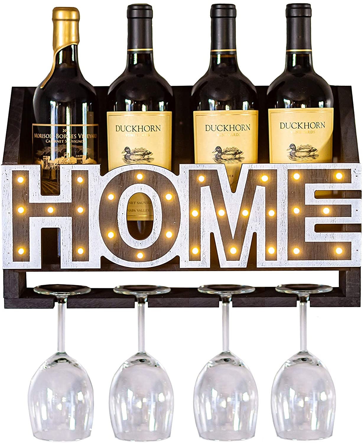 LED Wine Rack Light up 4bottle & 4glass Holder Vintage Etsy