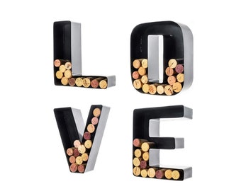 LOVE Personalized Wine Cork Holder 4 Letter Bundle Alphabet Abecedario Metal Vintage Modern Home Decor - Wall Mount Kit Included (2 Sizes)