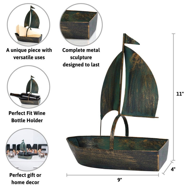 Nautical Wine Bottle Holder Unique Sail Boat Accent Piece Etsy