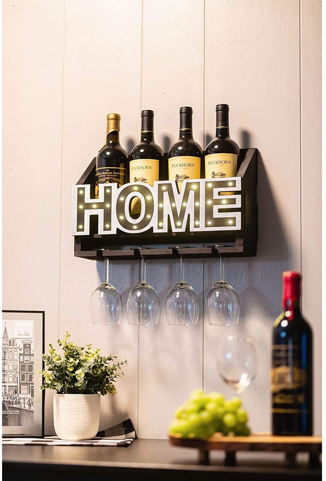 LED Wine Rack Light up 4bottle & 4glass Holder Vintage Etsy