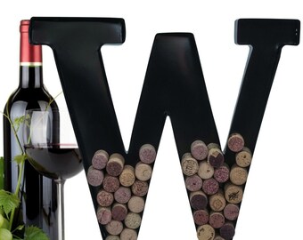 Personalized Wine Cork Holder Letter W Alphabet Shape Letra Abecedario Metal Vintage Modern Home Decor - Wall Mount Kit Included (2 Sizes)