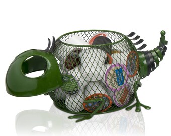 Coffee K-Cup Holder Iguana Design Storage Basket - Gifts for Reptile Lovers Vintage Unique Metal Tea Pods Organizer Container - Holds 25