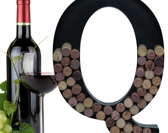 Personalized Wine Cork Holder Letter Q Alphabet Shape Letra Abecedario Metal Vintage Modern Home Decor - Wall Mount Kit Included (2 Sizes)