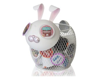 Coffee K-Cup Holder Bunny Design Storage Basket - Gifts for Animal Lovers Vintage Unique Metal Tea Pods Organizer Container - Holds 25