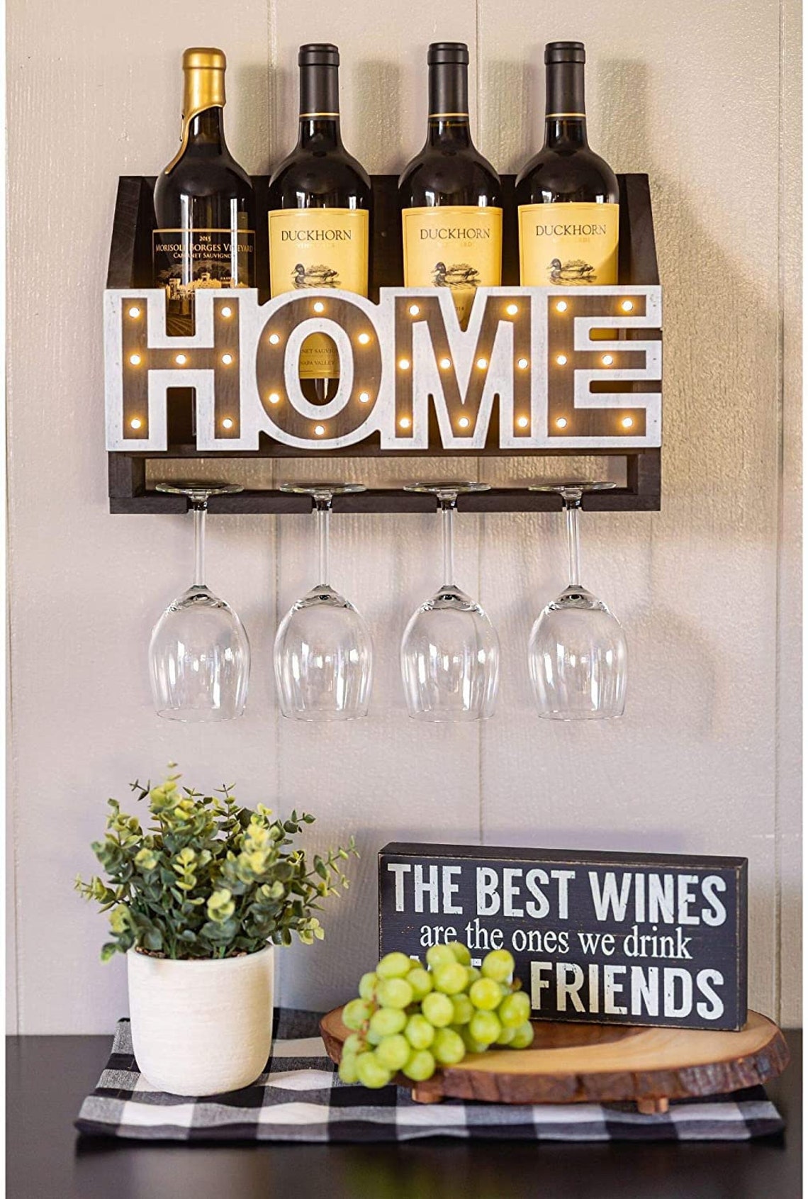 LED Wine Rack Light up 4bottle & 4glass Holder Vintage Etsy