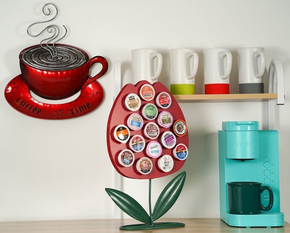 Coffee K-Cup Holder Red Tulip Storage Large 18 Tall, Gifts for Valentines  Love Romance Wood & Metal Sculpture Tea Pods Container - Holds 16