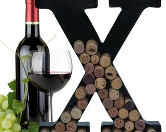 Personalized Wine Cork Holder Letter X Alphabet Shape Letra Abecedario Metal Vintage Modern Home Decor - Wall Mount Kit Included (2 Sizes)