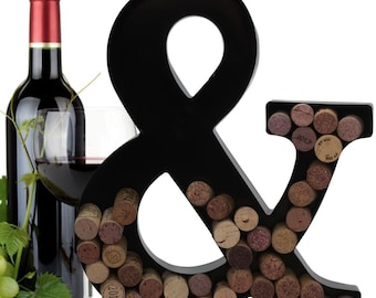 Personalized Wine Cork Holder Symbol & Alphabet Shape Letter Abecedario Metal Vintage Modern Home Decor - Wall Mount Kit Included (2 Sizes)