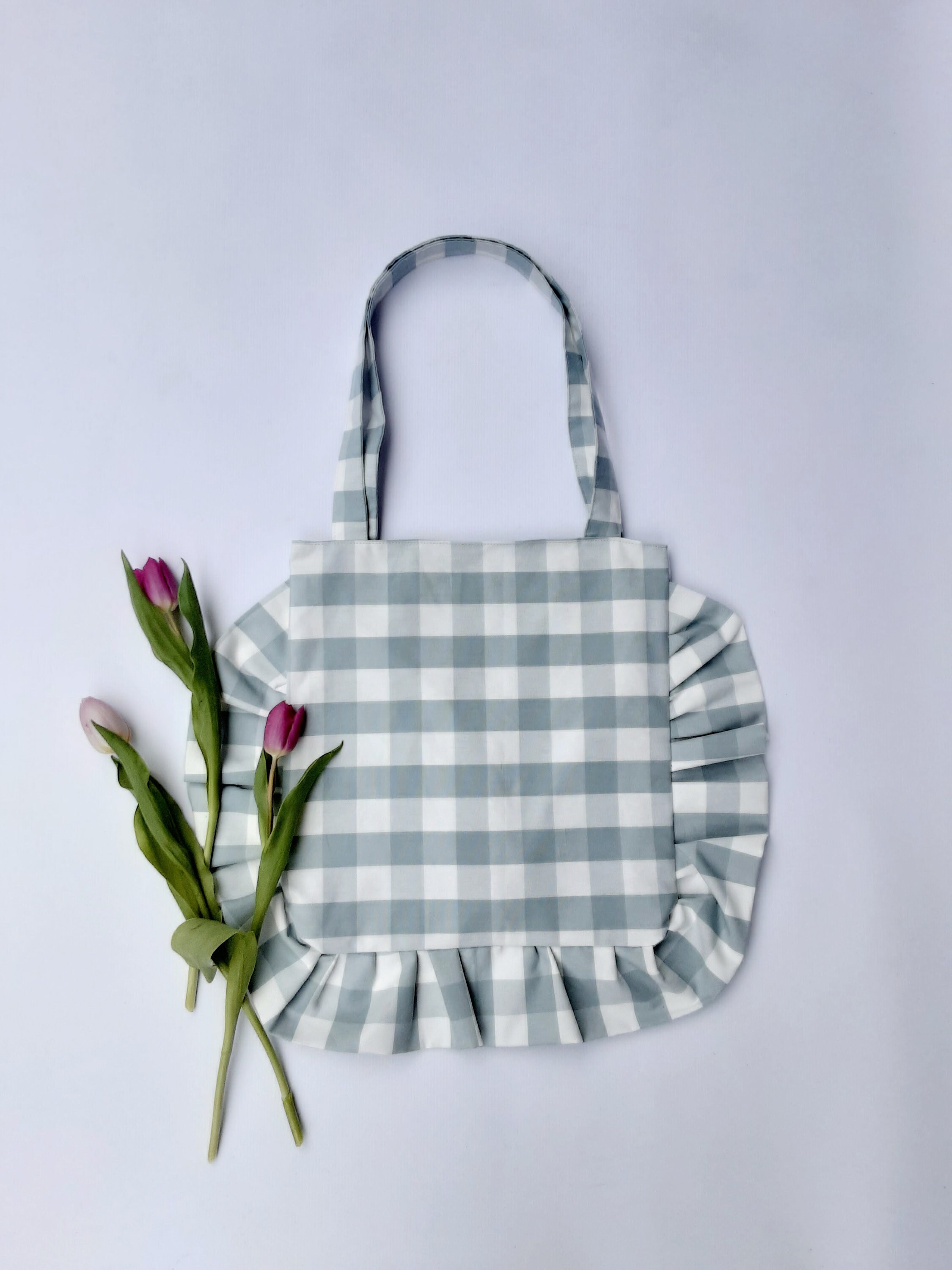 Ruffle Bag Gingham Pastel Green and White 100 Cotton Etsy