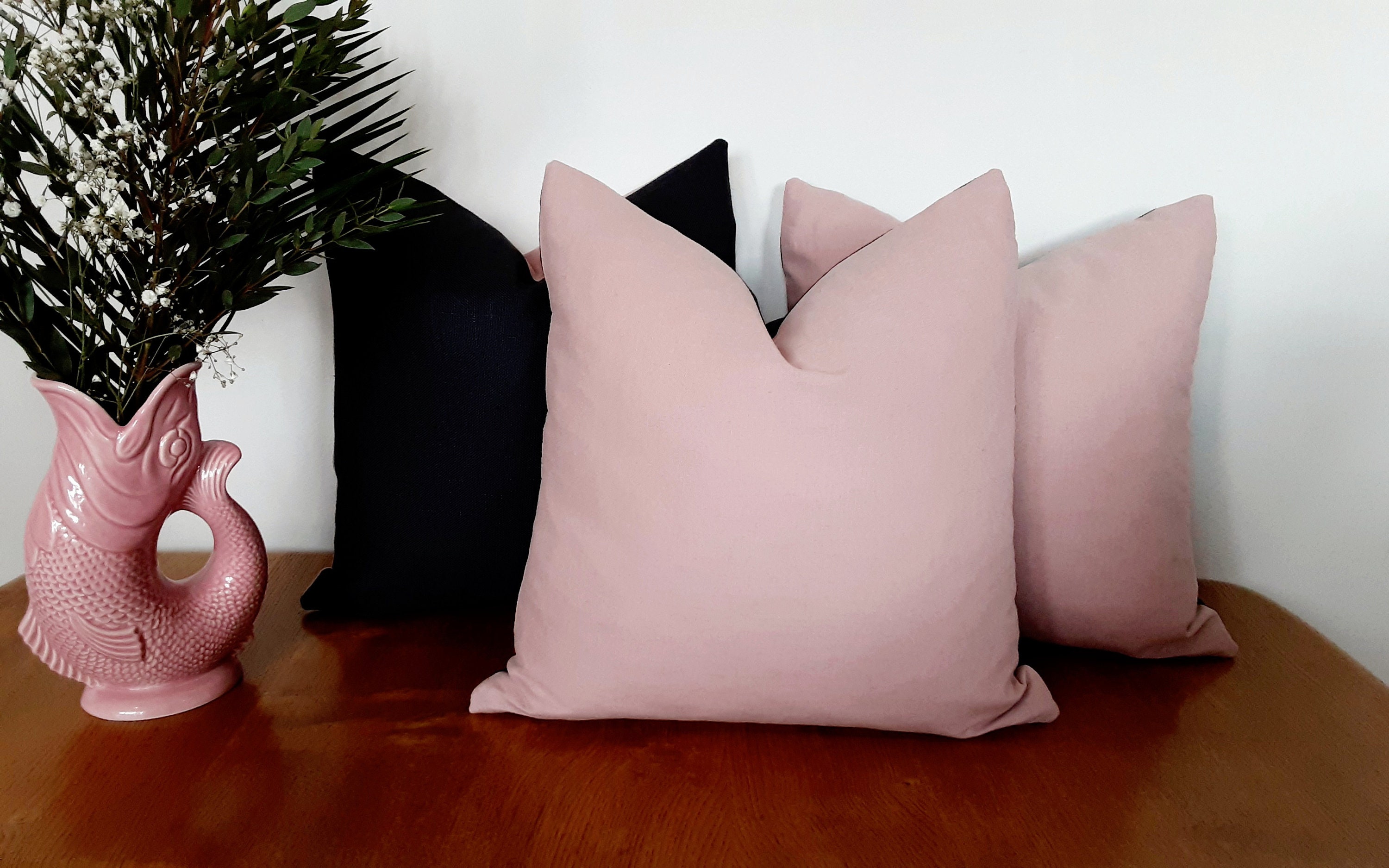 Dusty Pink Cushion Cover Linen Cotton Blend front Navy Linen Etsy