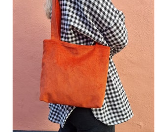 Burnt Orange Corduroy Tote Bag, Autumn Bag