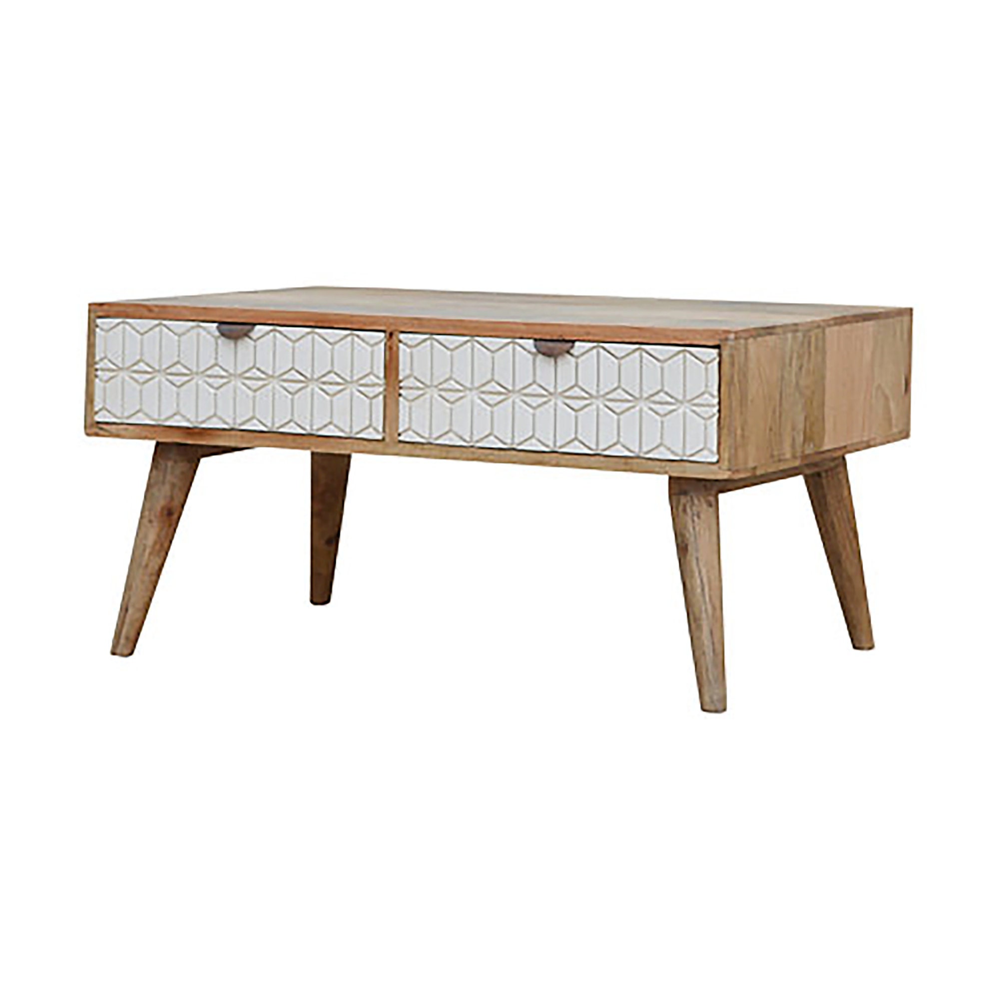 Mid Century Sleek Carved Mango Wood Coffee Table Etsy