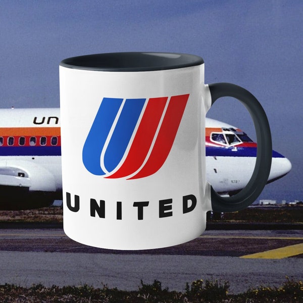 United Airlines Old Tulip Logo Ceramic Coffee Mug - United Airlines Tulip Mug