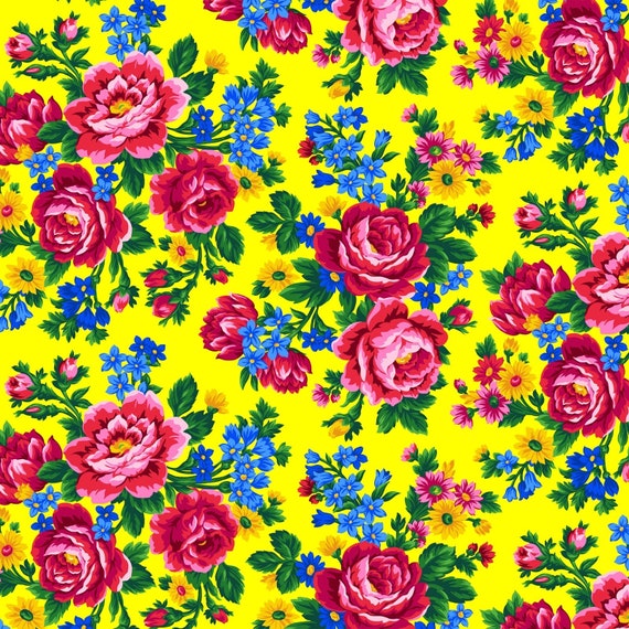 Kokum Scarf (Babushka) Yellow Floral Sold by the yard