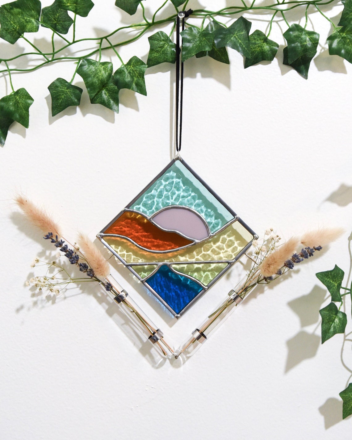 Stained Glass Landscape Hanging Wall Planter Suncatcher Etsy