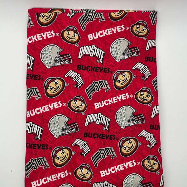 Ohio State Buckeyes-Gray Helmets-Brutus Buckeye Print on Red-100 % cotton