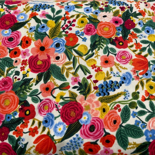 Wildwood Collection multi-color floral print on white cotton fabric by Rifle Paper Company-sold by the 1/2 yard