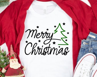 Merry Christmas Tree Shirt: Bella Canvas Family Holiday Tee