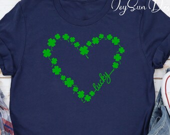 Heart Lucky Shirt, Lucky tee, Shamrock Shirt, Womens St Pattys Shirt, St Patricks Day Shirt,Lucky Clover Shirt,Lucky Women Shirt,Irish Shirt