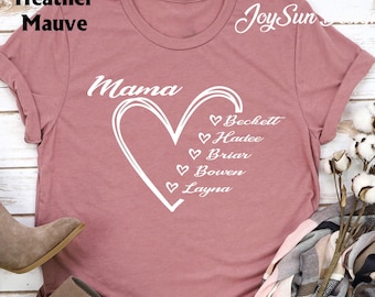 Custom mama kids name shirt,  mama heart Shirt, Grandma shirt, Grandkids name Shirt, Gift Grandma t-shirt, Nana gift shirt, mimi kids name