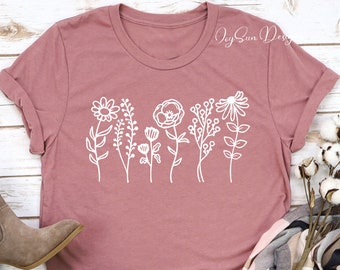 Camiseta de flores silvestres, camiseta de flores silvestres, camiseta floral, camiseta botánica, camiseta de flores, camiseta para amantes de la naturaleza, camiseta de mujer, camisetas de mujer, camiseta de flores