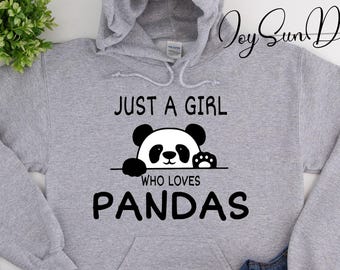 Panda Hoodie, Panda Girls Sweatshirt, Just A Girl Who Love Pandas, Panda Hoodies, Love Panda Sweater, Cute Animal Gift For Women Panda
