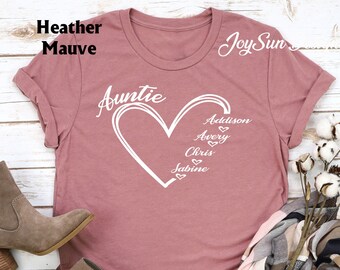 Custom Auntie shirt,  Auntie Heart Shirt, Auntie shirt, Auntiekids Name Shirt, Gift For Auntie t-shirt, Nana shirt, Grandma shirt,mimi shirt