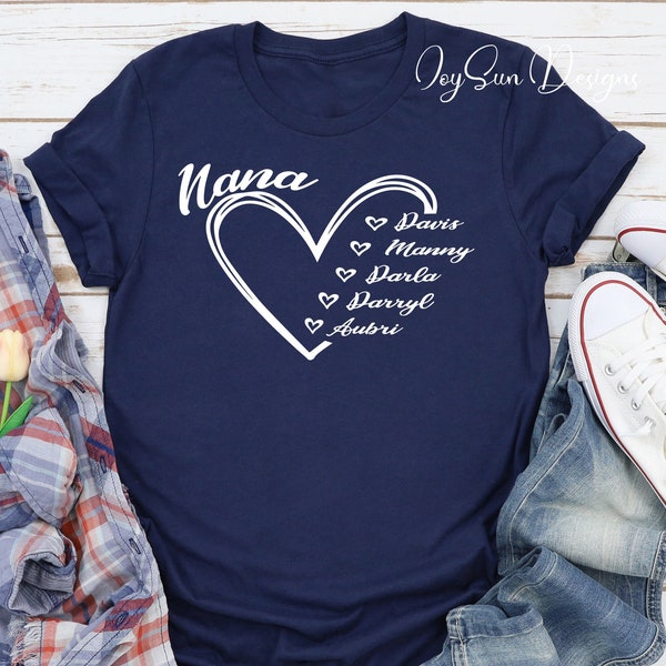Custom nana shirt, Nana tshirt, Custom Nanakids Name Shirt, Nana Heart Tee, Gift For Nana t-shirt, Grandma shirt, Mimi shirt, Memaw shirt
