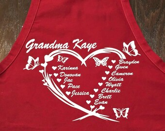 Custom Kids Name Apron, Butterfly Heart Grandma Gift