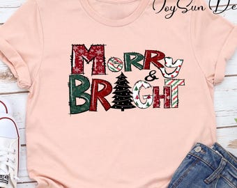 Merry and bright Christmas Tee / Merry Christmas T-shirt, Christmas Family Shirt, Christmas Matching Holiday Christmas Mom Gift Shirt