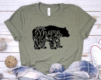 Mama Bear Tee, Mama Bear Leaf T-shirt, Mom bear shirt, Mom Shirt, Mom Life Shirts, Mama Bear Shirts, Floral Mama Bear Shirt, Shirts for Mom