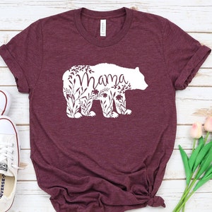 Floral Mama Bear Shirt, Mama Bear tee, Mama Bear Leaf shirt, Mom Shirts, Mom Life Shirts, Mama Bear Shirts,  Shirts for Mom, Mom bear tshirt