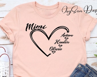 Camiseta personalizada de Mimi, camiseta con nombre para niños de Mimi, camiseta con corazón de Mimi, camiseta de regalo de Mimi, camiseta de regalo para Mimi, camiseta de Nana, camiseta de abuela