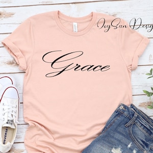 Koszulka Grace, Damska koszulka świąteczna, Damska koszulka graficzna, Damska koszulka Grace, Inspirująca koszulka damska, Śmieszna koszulka, Koszulka Faith
