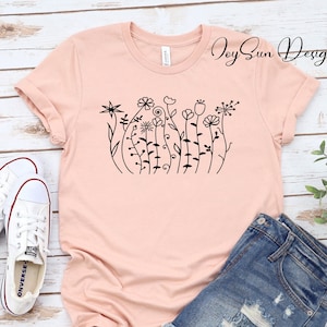 Wild Flowers T-Shirt, Flower Shirt, Wild Life Shirt - Floral T-Shirt - Botanical Shirt  - Nature Lover Shirt - Ladies Shirts, Gift for Women