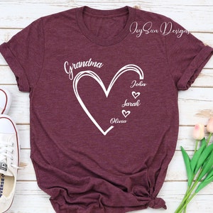 Custom Grandma shirt, Grandma Heart Shirt, Grandma shirt, Grandkids Name Shirt, Gift For Grandma t-shirt, Nana shirt